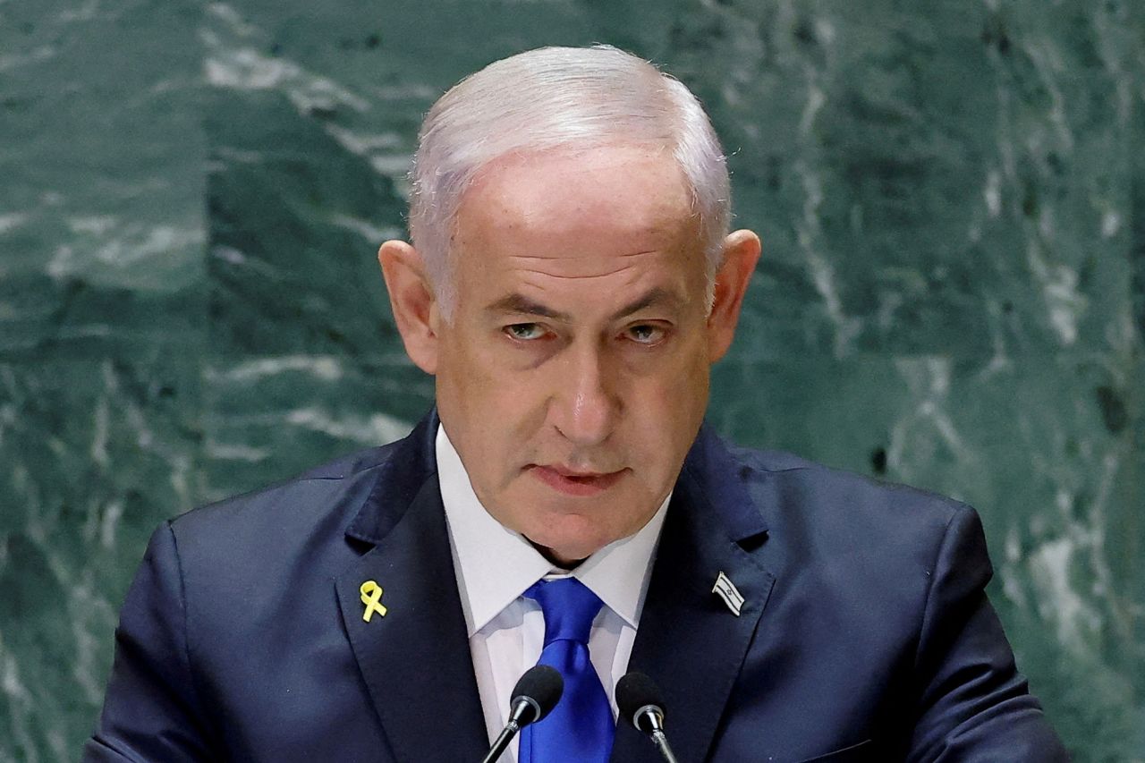 Israeli Prime Minister Benjamin Netanyahu addresses the 79th United Nations General Assembly at U.N. headquarters in New York on September 27, 2024.