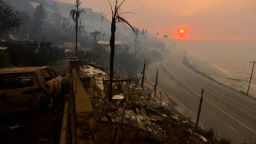 Sun rises over the Pacific Palisades neighborhood of west Los Angeles, in the aftermath of devastating wildfires in the Los Angeles area forcing people to evacuate, in California, U.S., January 9, 2025.