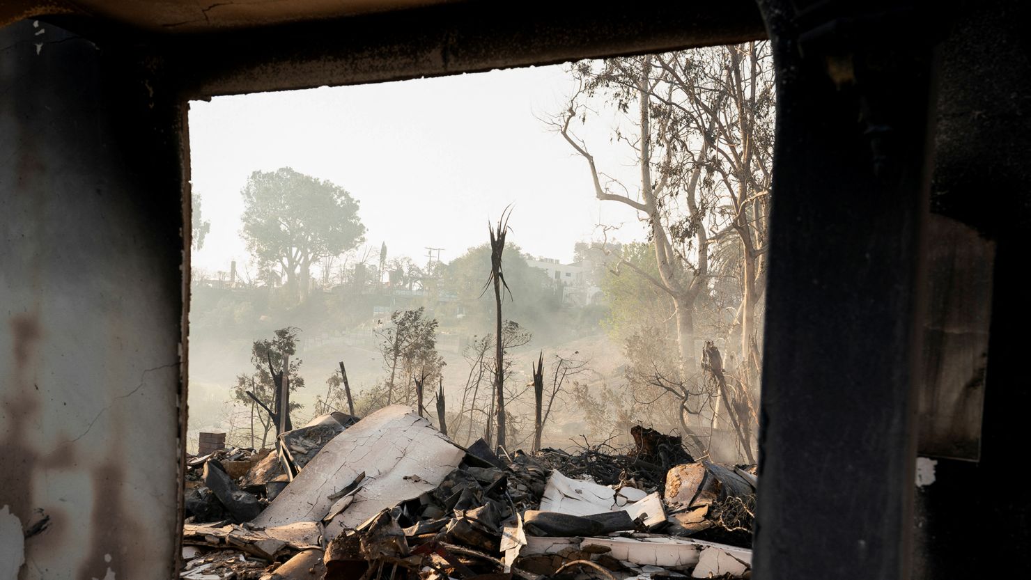 The remains of a home following the Palisades Fire in the Pacific Palisades neighborhood of Los Angeles on January 10.