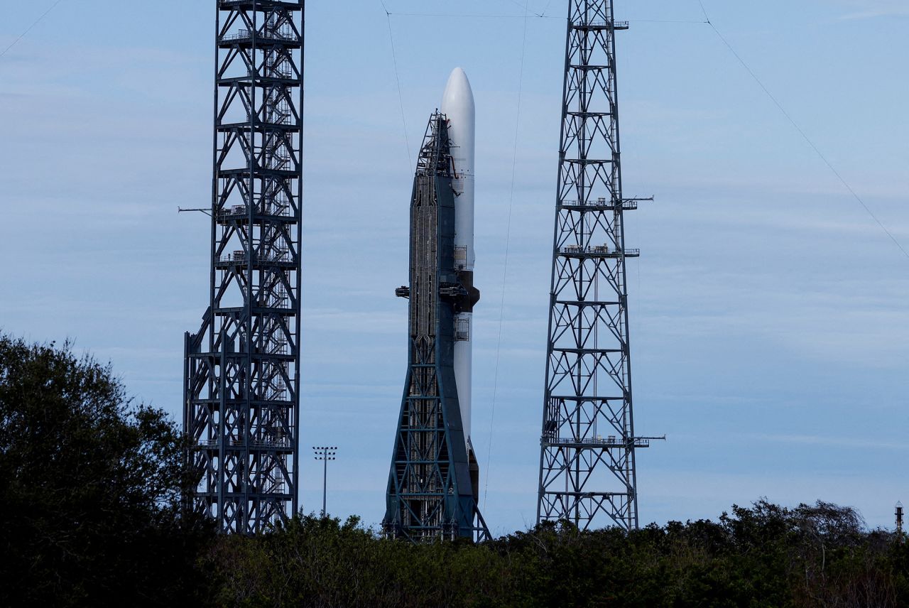 New Glenn stands ready at Kennedy Space Center in Cape Canaveral, Florida, on Monday ahead of its inaugural launch.