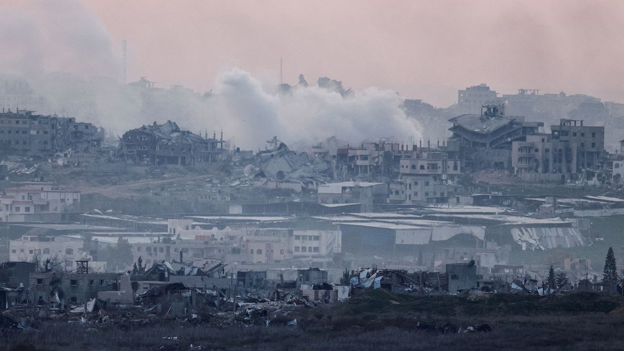 Smoke rises in over northern Gaza, as seen from Israel,  on Tuesday.