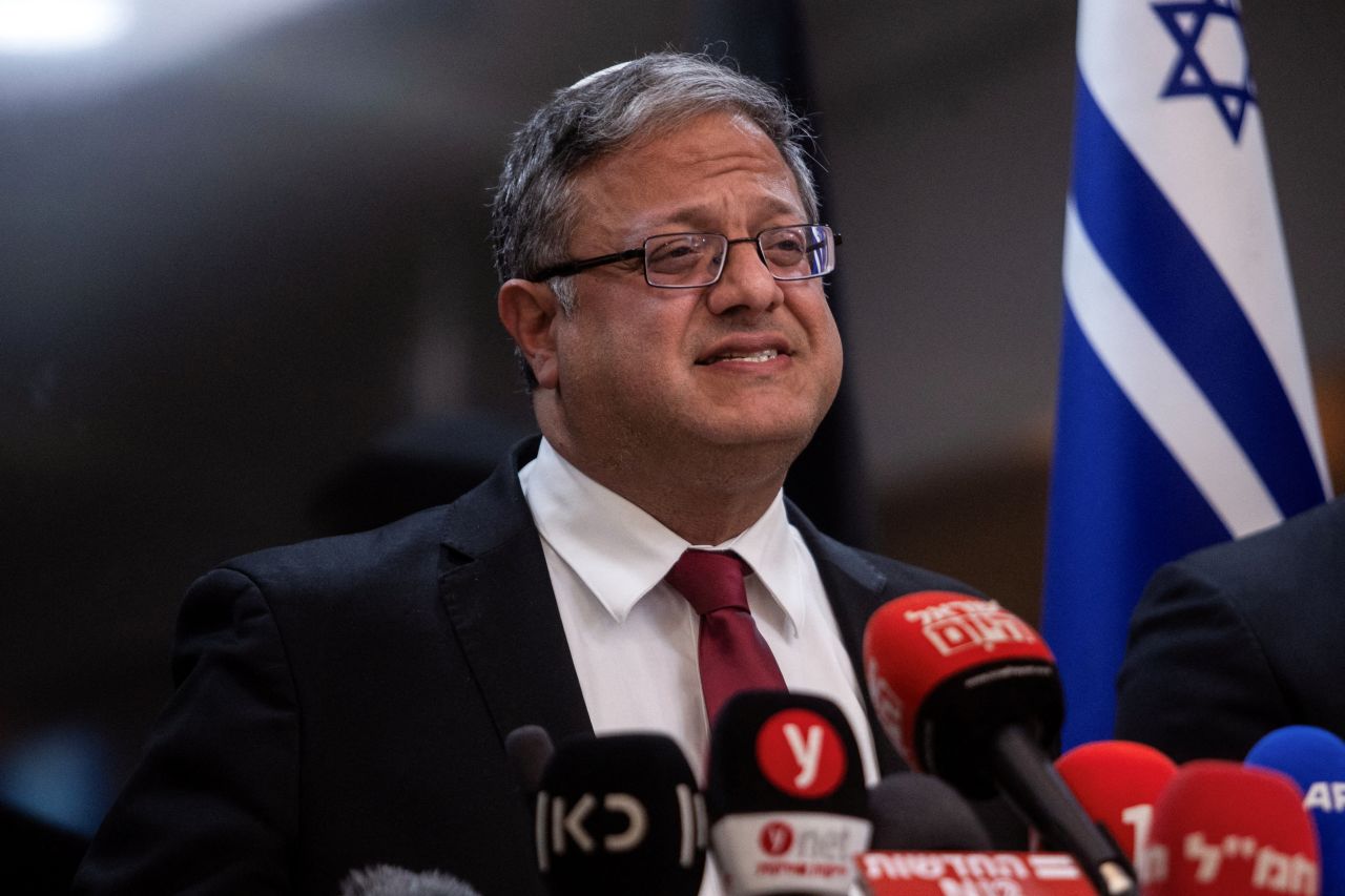 Israeli National Security Minister and head of Jewish Power party Itamar Ben-Gvir gives a statement to members of the press in Jerusalem, January 16, 2025.