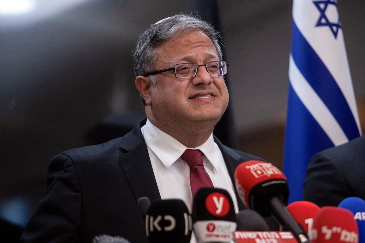 Israeli National Security Minister Itamar Ben Gvir speaks during a press conference in Jerusalem on Thursday.