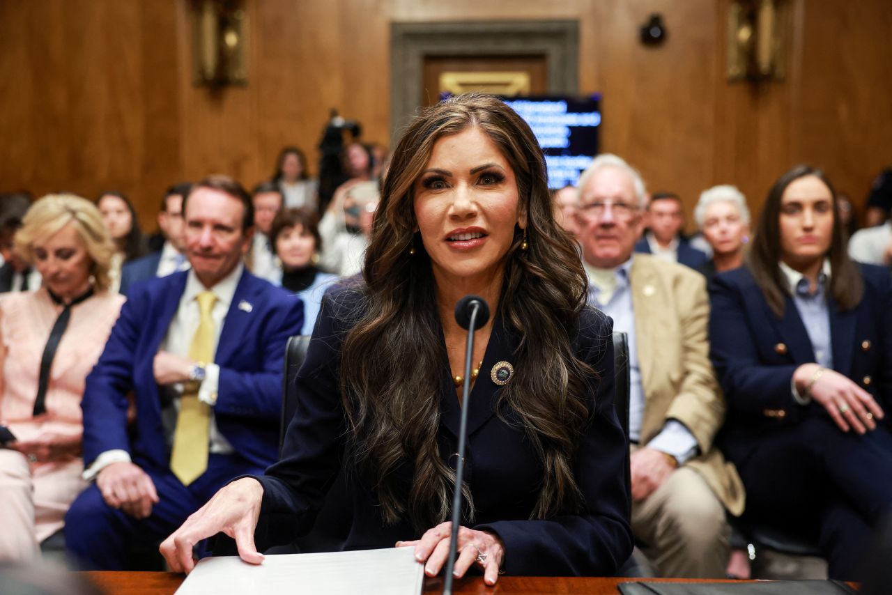 Kristi Noem testifies during a Senate Homeland Security and Governmental Affairs Committee confirmation hearing in Washington, DC, on January 17.