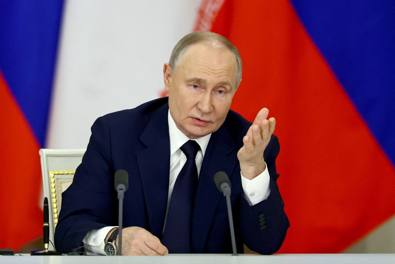 Russian President Vladimir Putin speaks at a document signing ceremony in Moscow on January 17th.