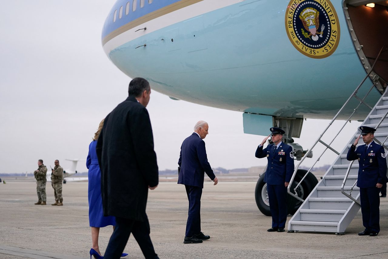 President Joe Biden walks to board Air Force One at Joint Base Andrews in Maryland on Sunday.