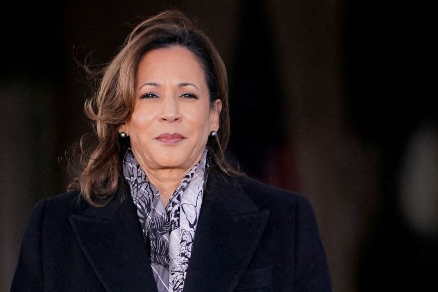 Vice President Kamala Harris stands at the White House during President Donald Trump's second inauguration on January 20, 2025.