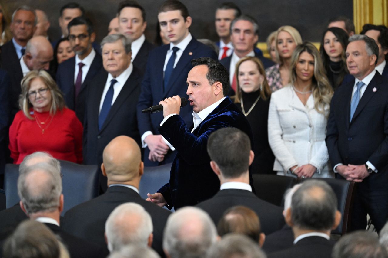 Christopher Macchio performs during the inauguration ceremony on Monday.