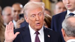 Donald Trump takes oath on the day of his Presidential Inauguration of Donald Trump at the Rotunda of the U.S. Capitol in Washington, U.S., January 20, 2025.