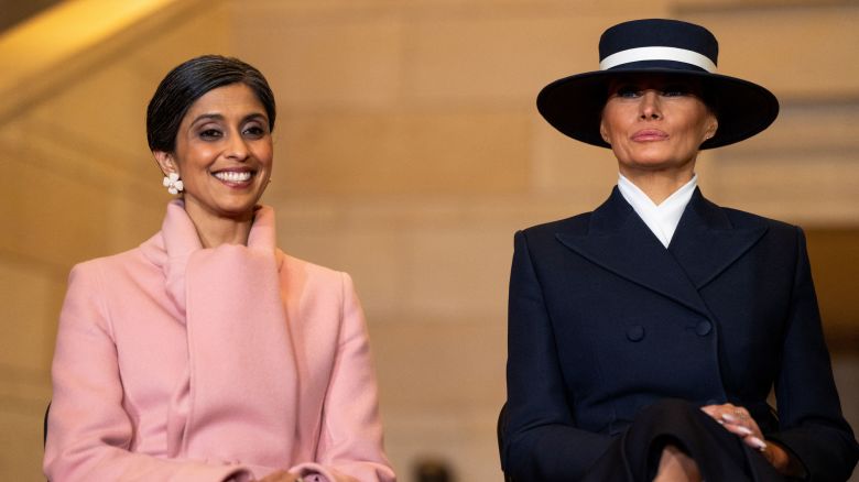 Second lady Usha Vance and first lady Melania Trump during President Donald Trump's inauguration in Washington, DC, on January 20, 2025.