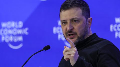 Ukraine's President Volodymyr Zelenskiy speaks during the 55th annual meeting of the World Economic Forum (WEF) in Davos, Switzerland, January 21, 2025. REUTERS/Yves Herman