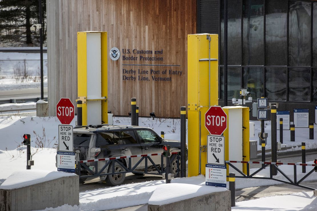 A vehicle is pictured at the US Customs and Border Protection – Derby Line Port of Entry at the Canada-U.S. border between the U.S. state of Vermont and the Canadian province of Quebec.