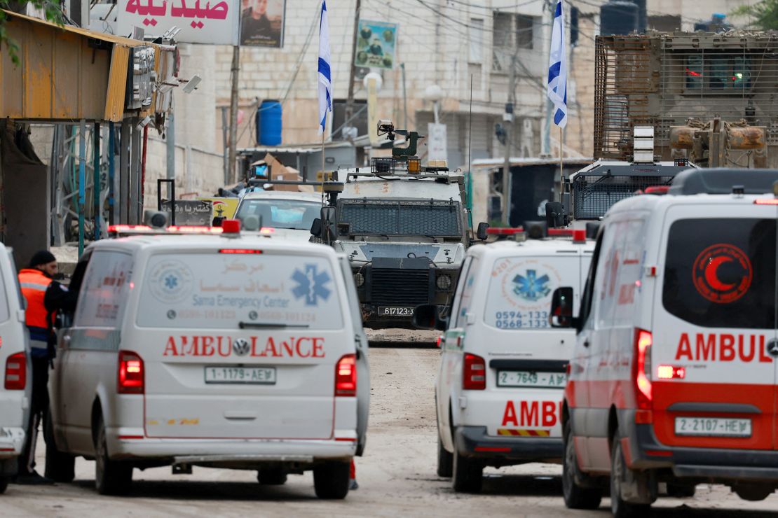 An Israeli military vehicle operates during an Israeli raid in Jenin.