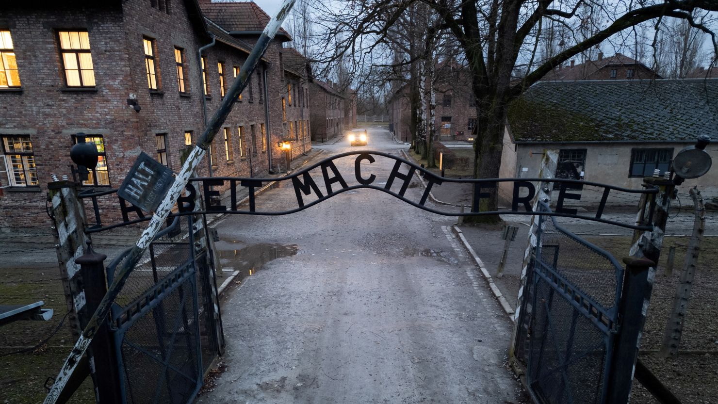 The entrance gate to the former Nazi German concentration and extermination camp Auschwitz pictured on January 10.