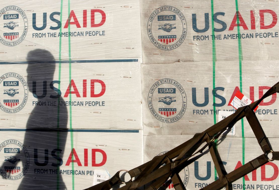 Boxes of relief items from USAID for the victims of super typhoon Haiyan, at Villamor Air Base in Manila, Philippines, are pictured in 2013. USAID funds aid projects in more than 100 countries around the world.