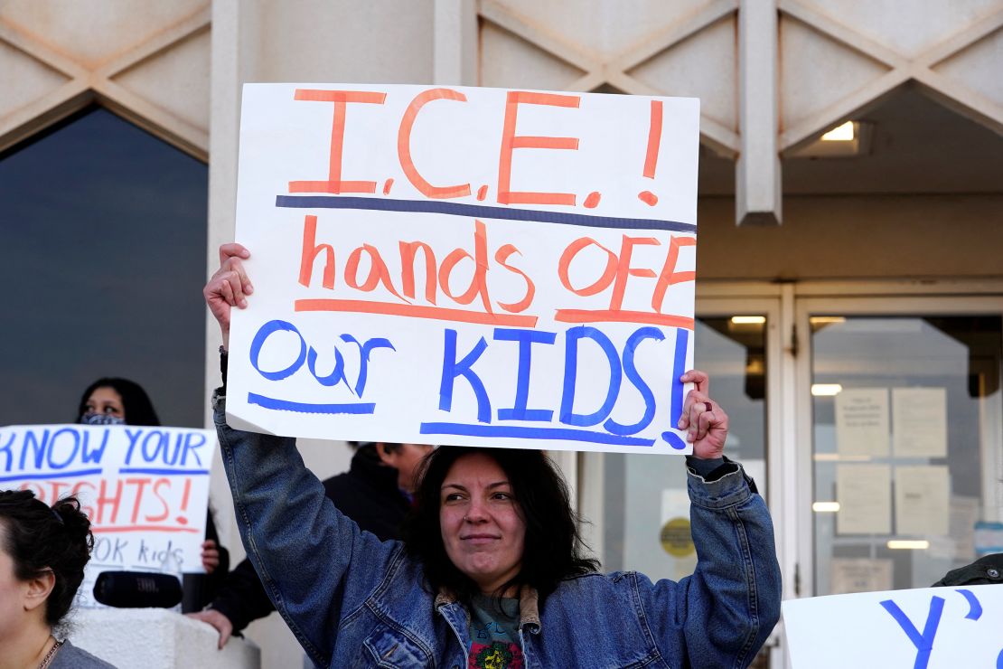 Protesters opposing possible Immigration and Customs Enforcement (ICE) raids in public schools demonstrate on the steps of the State Department of Education during their monthly board meeting in Oklahoma City, Oklahoma, U.S. January 28, 2025. REUTERS/Nick Oxford