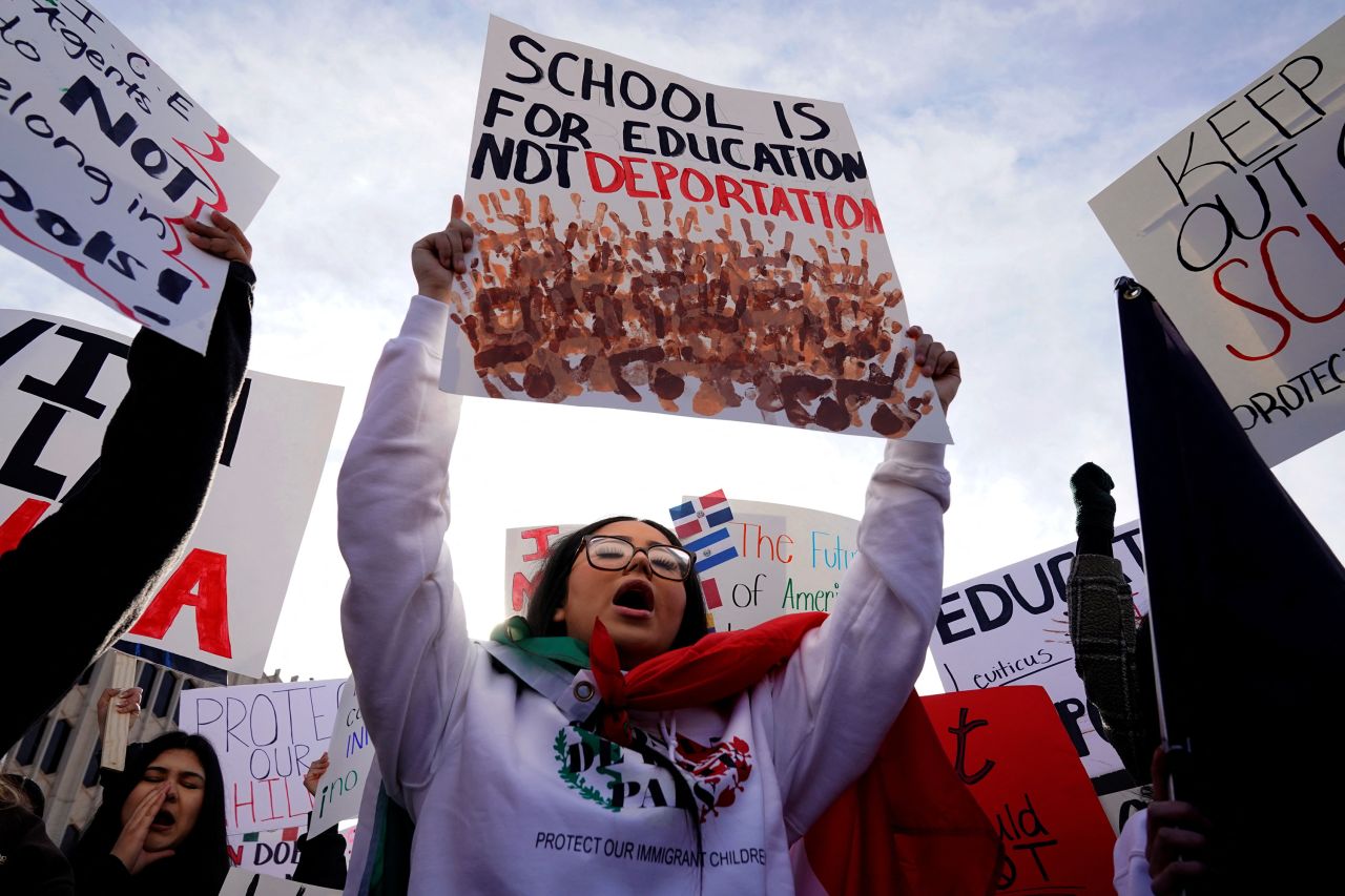 Protesters opposed to immigration raids in schools outside the State Department of Education in Oklahoma City, Oklahoma, last month.