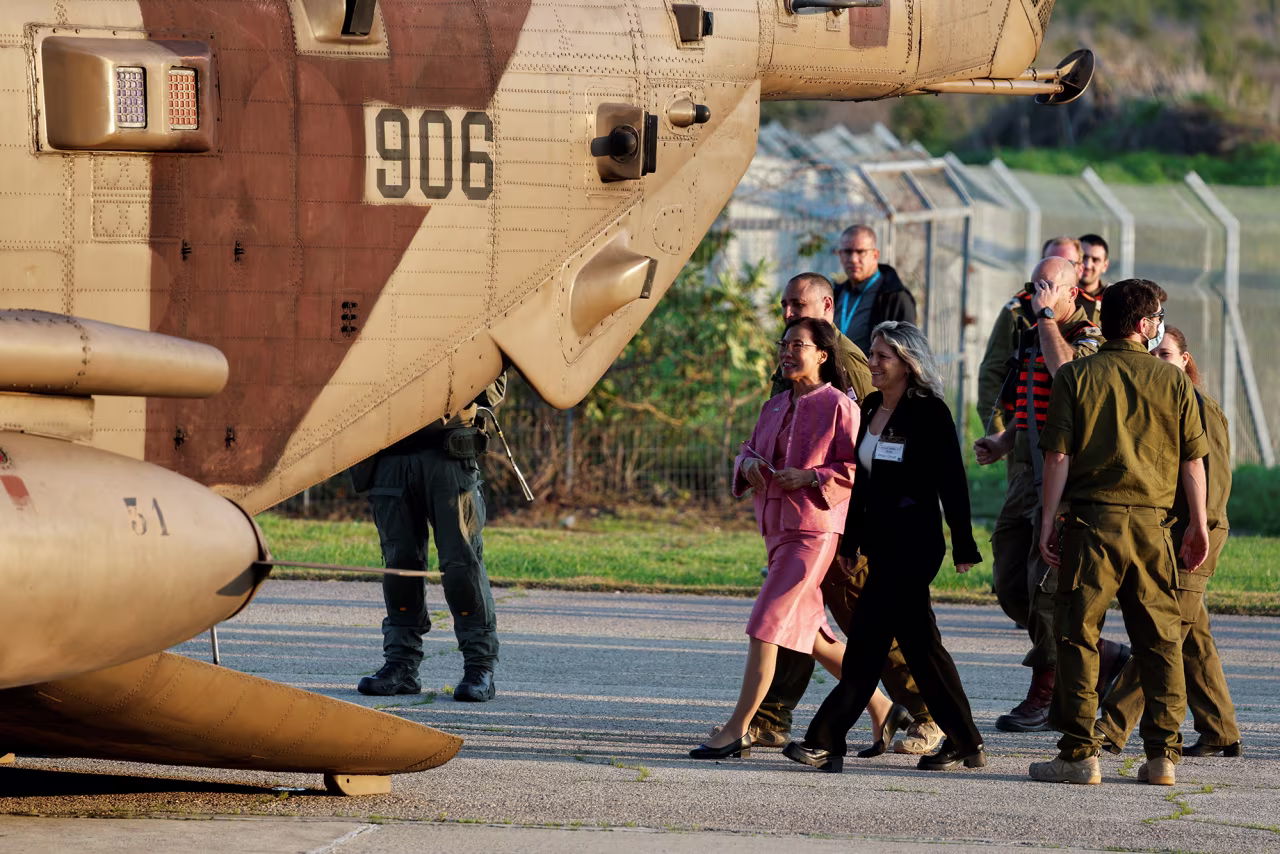 Panba Chandraramiya, Ambassador of Thailand to Israel, walks toward an aircraft as released Thai hostages arrive for treatment at Shamir Medical Center on Thursday.