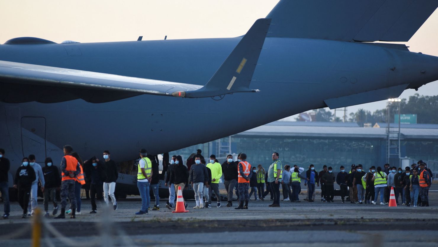 Guatemalan migrants arrive on a deportation flight from the US at La Aurora Air Force Base in Guatemala City, Guatemala, on January 30, 2025.