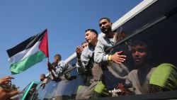 Freed Palestinian prisoners are greeted after being released by Israel as part of a hostages-prisoners swap and a ceasefire deal in Gaza between Hamas and Israel, in Khan Younis in the southern Gaza Strip, February 1, 2025.