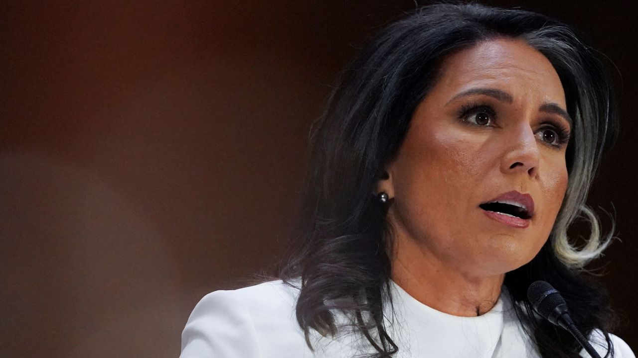 Former Representative Tulsi Gabbard, President Donald Trump's nominee to be Director of National Intelligence, testifies before a Senate Intelligence Committee confirmation hearing on Capitol Hill in Washington, DC, on January 30.