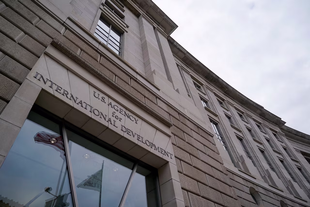 The USAID building sits closed to employees after a memo was issued advising agency personnel to work remotely, in Washington, DC, on Monday..