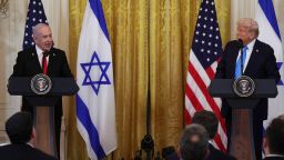 U.S. President Donald Trump and Israeli Prime Minister Benjamin Netanyahu hold a joint press conference in the East Room at the White House in Washington, U.S., February 4, 2025.