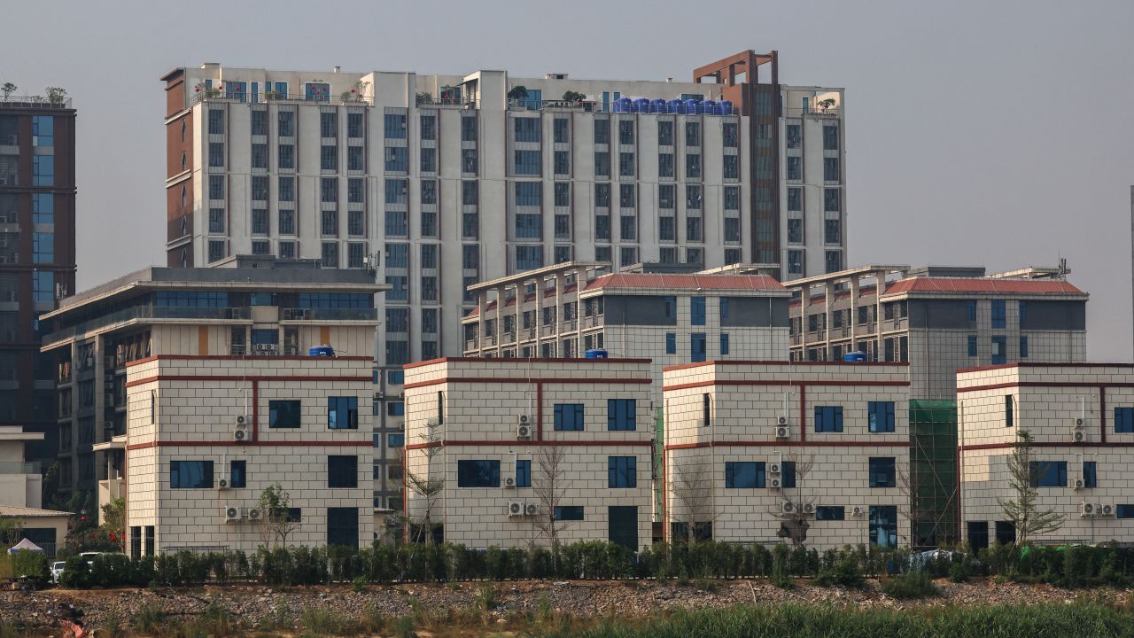 A general view of Shwe Kokko city, a casino, entertainment, and tourism complex, from Thailand's side of the border, after Thailand said it would suspend electricity supply to some border areas with Myanmar in an effort to curb scam centers, amid growing pressure on the illegal compounds that have ensnared vast numbers of people of multiple nationalities, in Mae Sot district, Thailand, February 5, 2025.