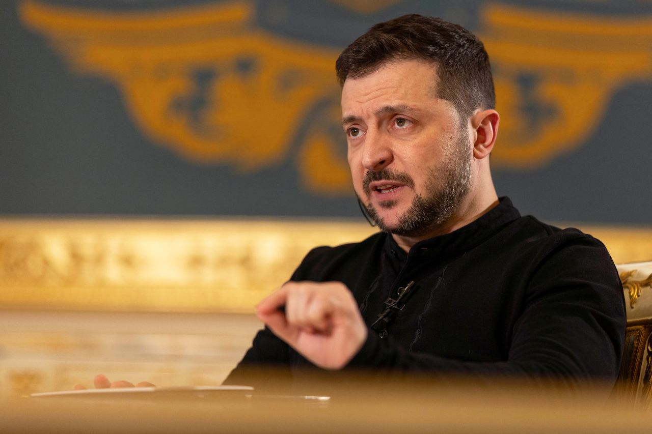 Ukraine's President Volodymyr Zelensky speaks during an interview with Reuters in Kyiv, Ukraine, on Friday.