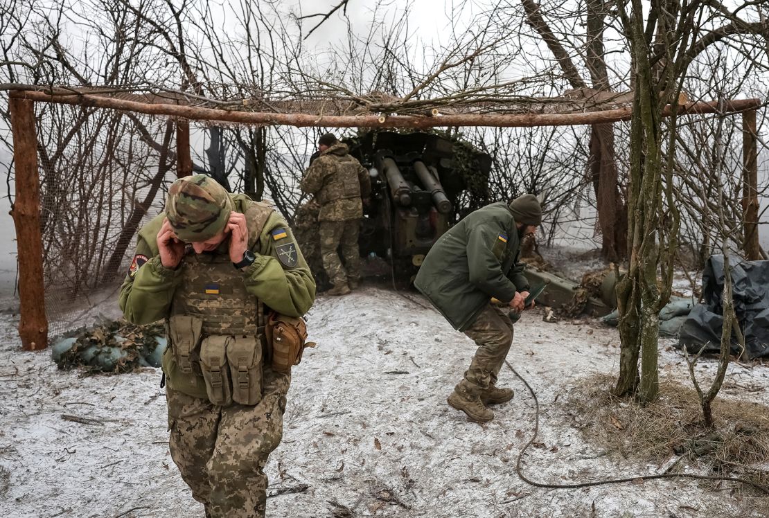 Servicemen of the 32nd Separate Mechanized Brigade of the Armed Forces of Ukraine fire a D-20 howitzer toward Russian troops near the frontline town of Pokrovsk in Donetsk, Ukraine, on February 6.