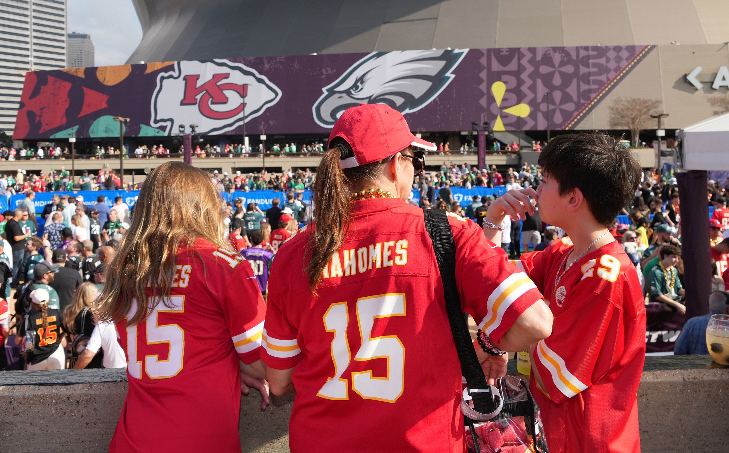 Chiefs fans arrive to the Superdome on Sunday.