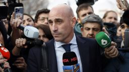 Soccer Football - Former Spanish soccer chief Rubiales faces examination during trial for kissing footballer Jenni Hermoso - National Court, Madrid, Spain - February 11, 2025
Luis Rubiales interacts with reporters as he leaves the court REUTERS/Juan Medina