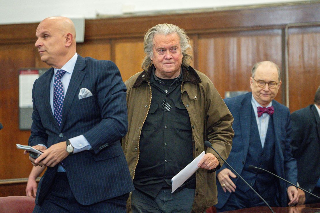 Steve Bannon, former advisor of U.S. President Donald Trump, attends a hearing to enter a guilty plea in his fraud case stemming from a fundraising effort to build a border wall, at the New York Criminal Court, in New York City, February 11, 2025.