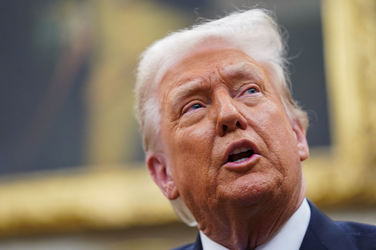 President Donald Trump speaks during a meeting in the Oval Office on Tuesday.