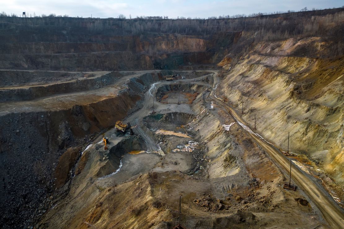 A drone view shows the open pit mine of Zavallievsky Graphite, amid Russia’s attack on Ukraine, in Zavallia, Ukraine, February 10, 2025.