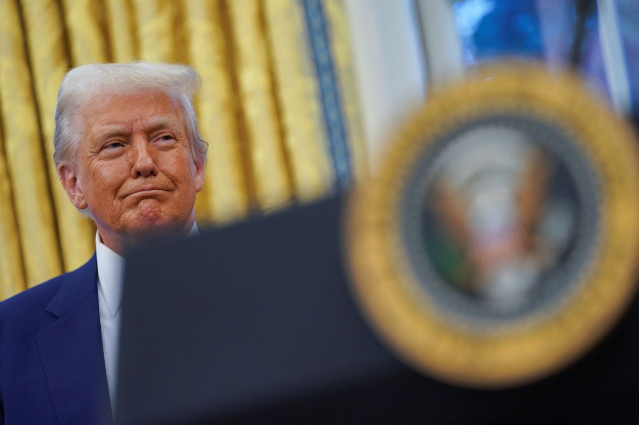 President Donald Trump is seen during Tulsi Gabbard's swearing in ceremony in the Oval Office on Wednesday.