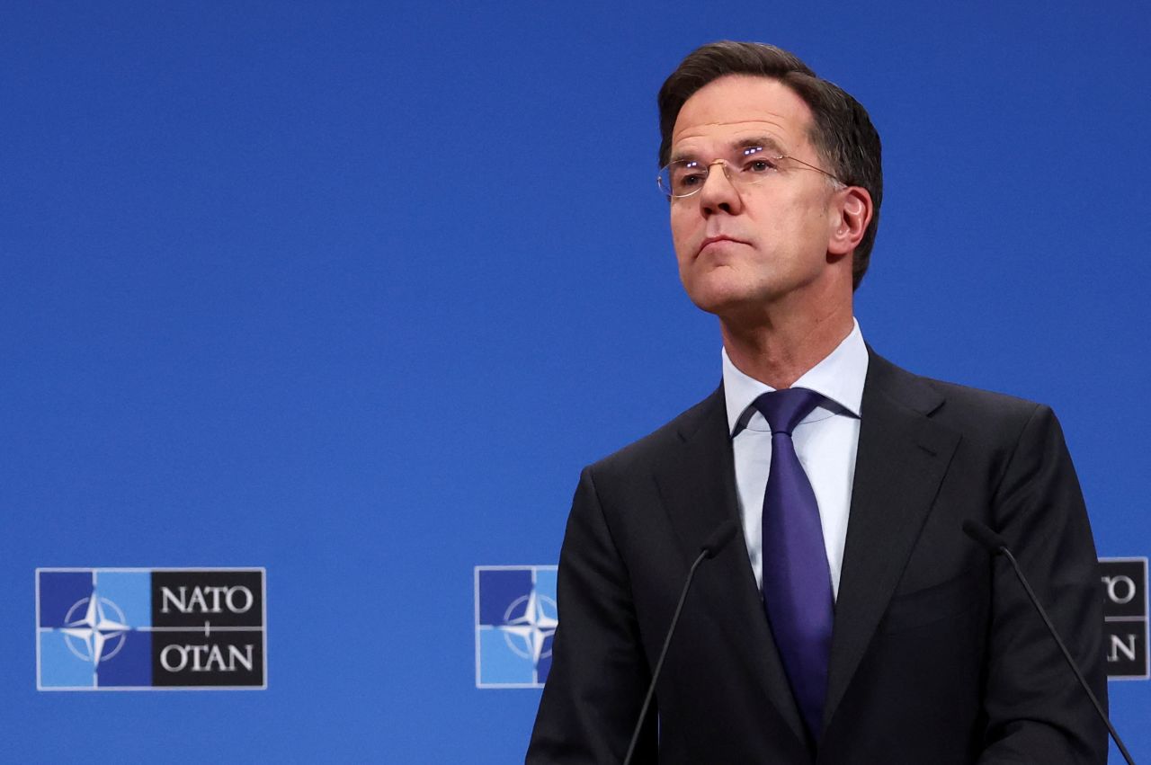 NATO Secretary General Mark Rutte holds a news conference in Brussels, Belgium, on Thursday.