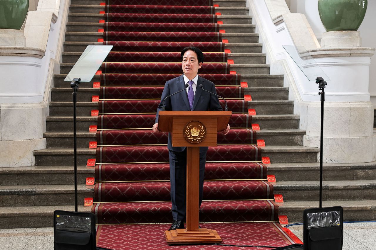 Taiwan's President Lai Ching-te holds a press conference in Taipei, Taiwan, on Friday.
