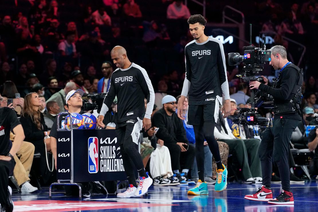 San Antonio Spurs pair Victor Wembanyama and Chris Paul were disqualified from the skills challenge.