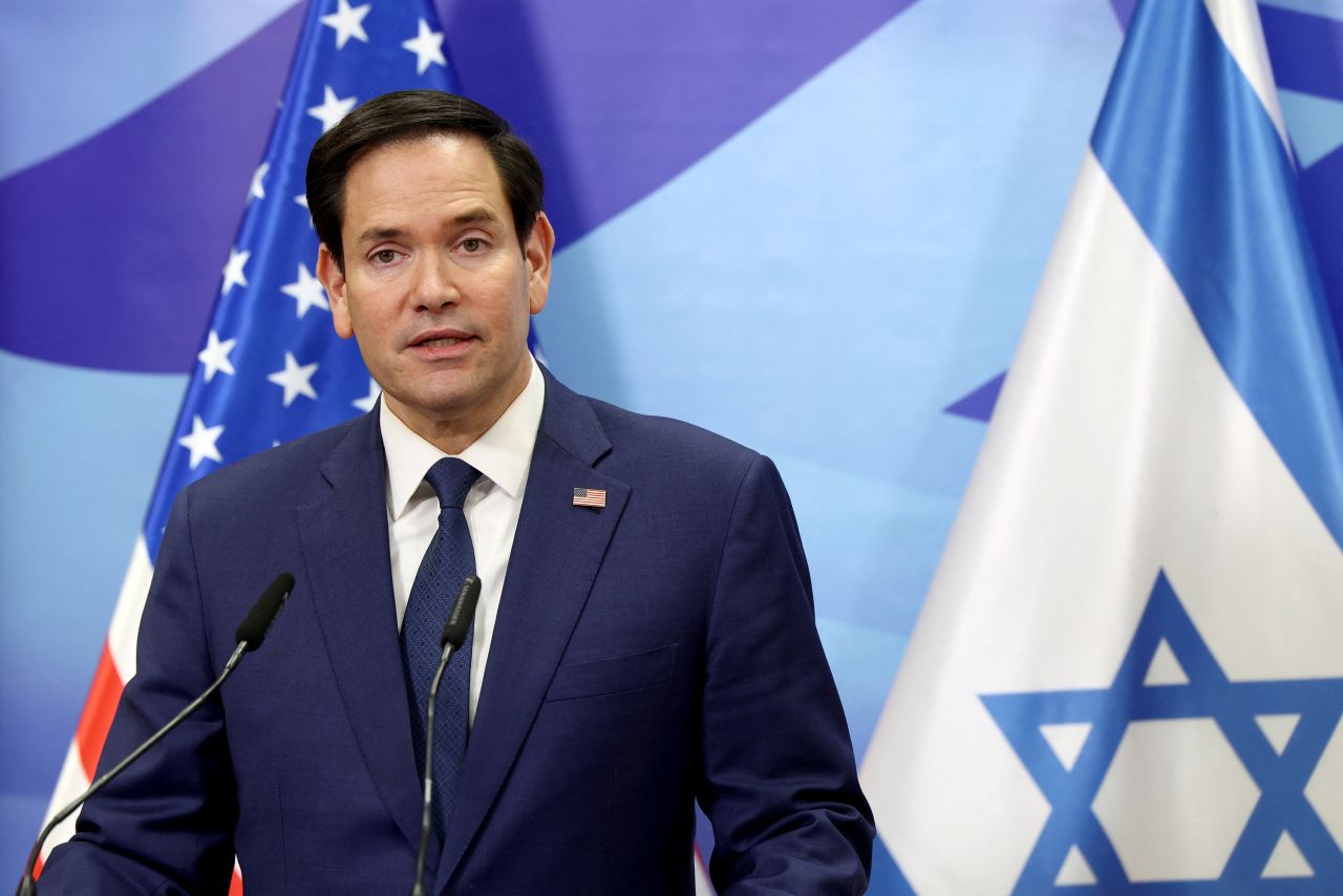 Secretary of State Marco Rubio speaks during a press conference in Jerusalem on Sunday.