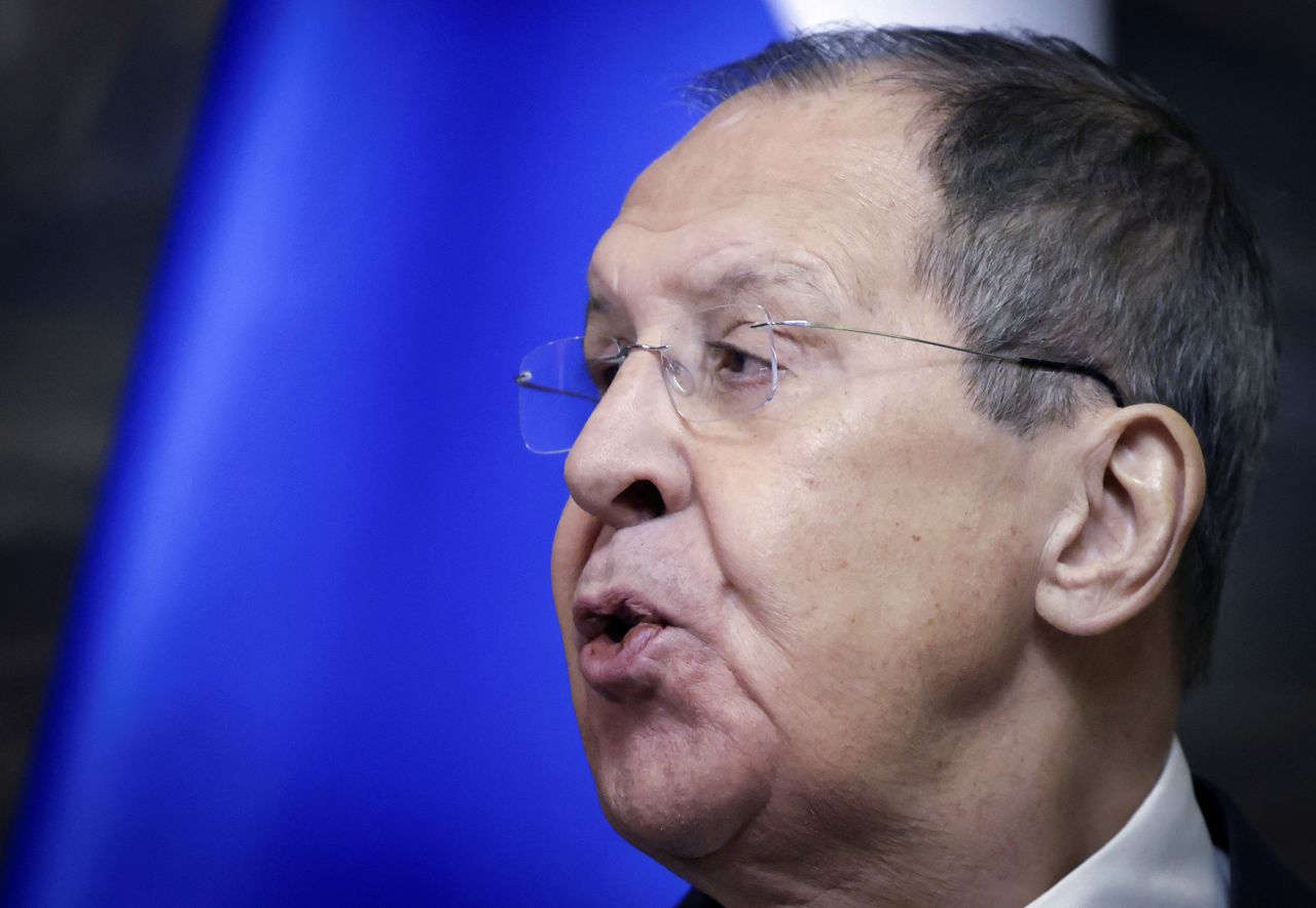 Russian Foreign Minister Sergey Lavrov speaks during a press conference in Moscow, Russia, on Monday.