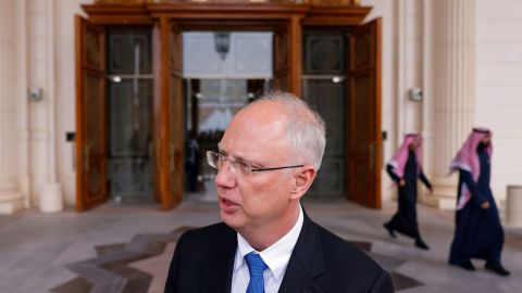 The head of Russia's sovereign wealth fund Kirill Dmitriev speaks to members of the media as he leaves a hotel, after the U.S.-Russia talks in Riyadh, Saudi Arabia, February 18, 2025. REUTERS/Maxim Shemetov
