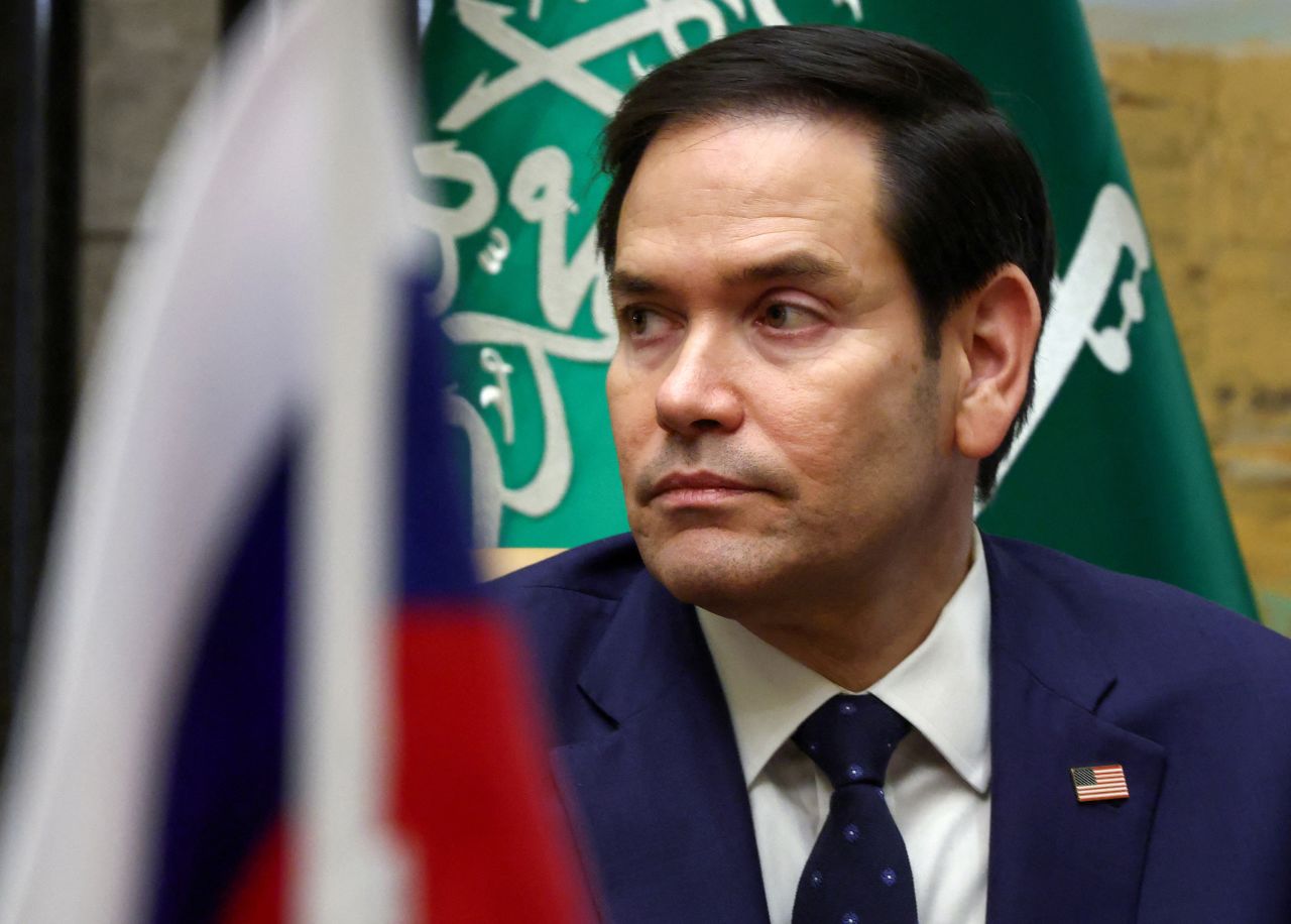 US Secretary of State Marco Rubio attends an interview after meeting with Russian officials in Riyadh, Saudi Arabia, on February 18.