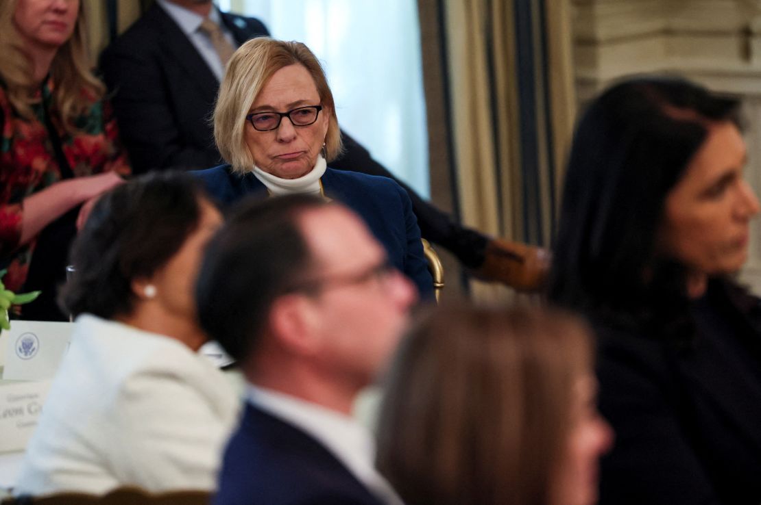 Maine Gov. Janet Mills sits as President Donald Trump hosts a business session with governors who are in town for the National Governors Association's annual winter meeting at the White House in Washington, DC, on February 21.