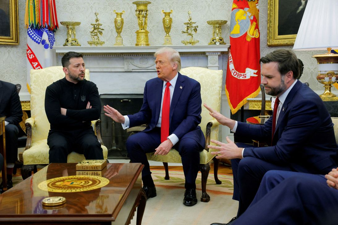 US President Donald Trump and Vice President JD Vance meet with Ukrainian President Volodymyr Zelensky at the White House in Washington, DC, on February 28.