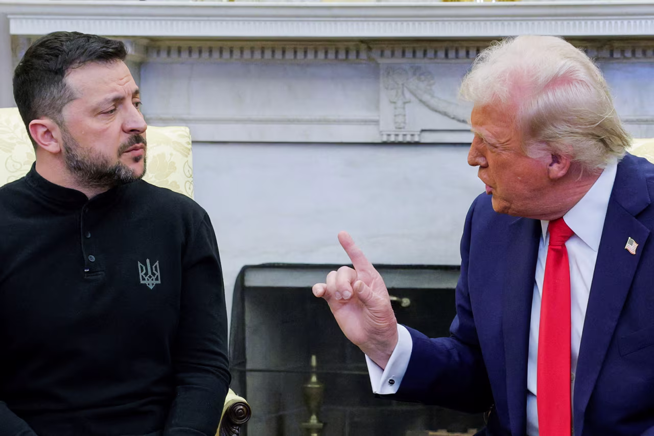 President Donald Trump talks with Ukrainian President Volodymyr Zelensky at the White House on Friday.