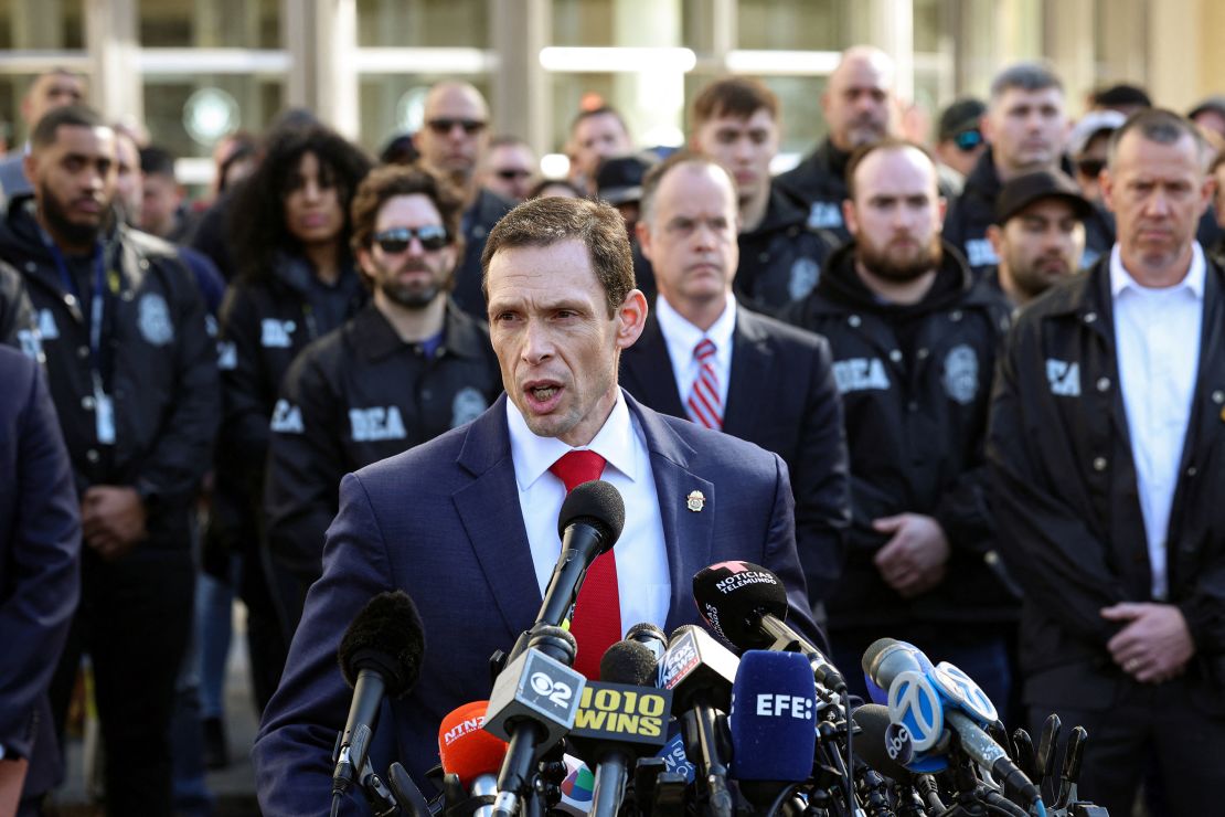 Frank A. Talentino II, responsible special representative, Drug Enforcement Administration for the New York department, speaks after a hearing for Rafael Caro Quintero on Friday at the Federal Courthouse in Brooklyn.