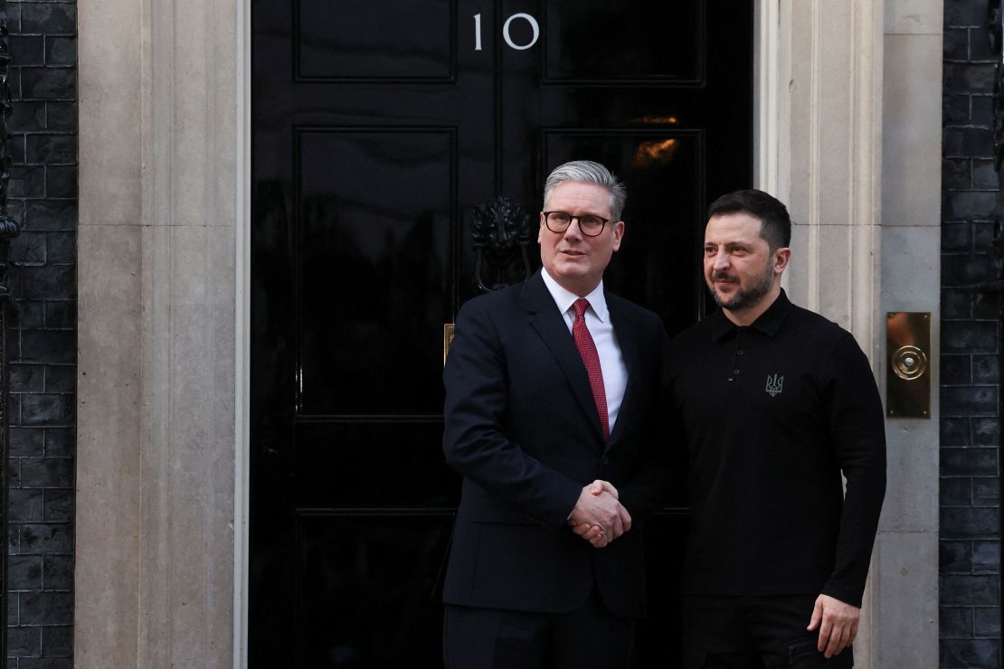 British Prime Minister Keir Starmer meets Ukrainian President Volodymyr Zelensky at Downing Street in London, on March 1, 2025.