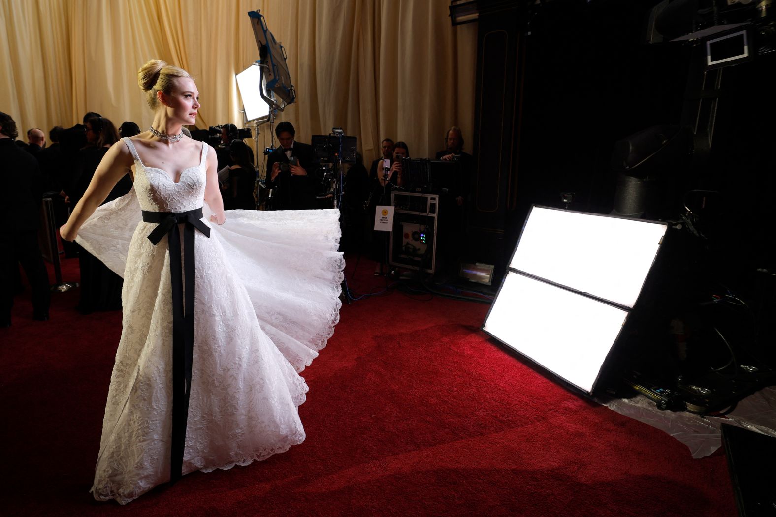 Fanning poses on the red carpet.