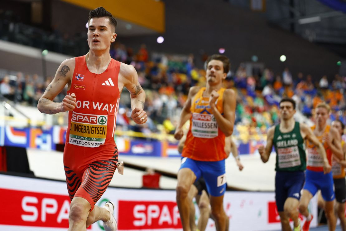 Ingebrigtsen races at the European indoor championships in the Netherlands earlier this year.